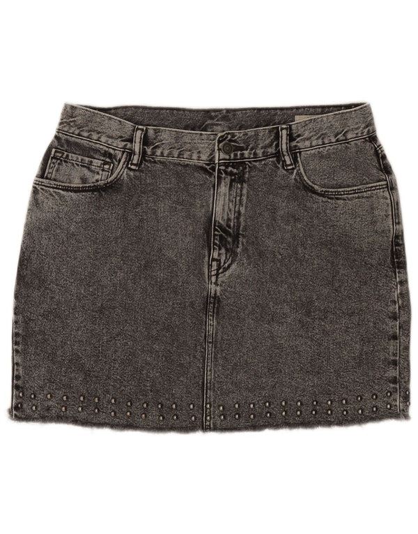 All Saints Womens Mini Denim Skirt UK 14 Large W32 Grey Cotton