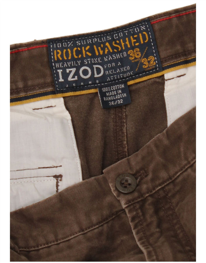 IZOD Mens Straight Cargo Trousers W36 L32 Brown Cotton