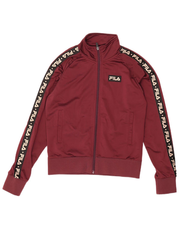 Fila Womens Graphic Oversized Tracksuit Top Jacket UK 10 Small Burgundy