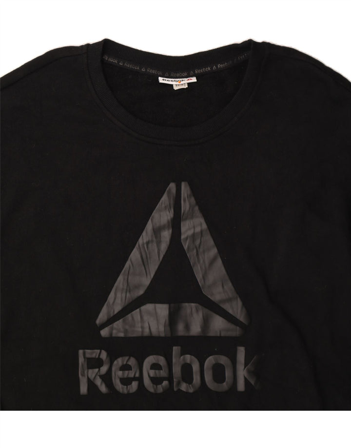 REEBOK Mens Graphic Sweatshirt Jumper Large Black Vintage Reebok and Second-Hand Reebok from Messina Hembry 