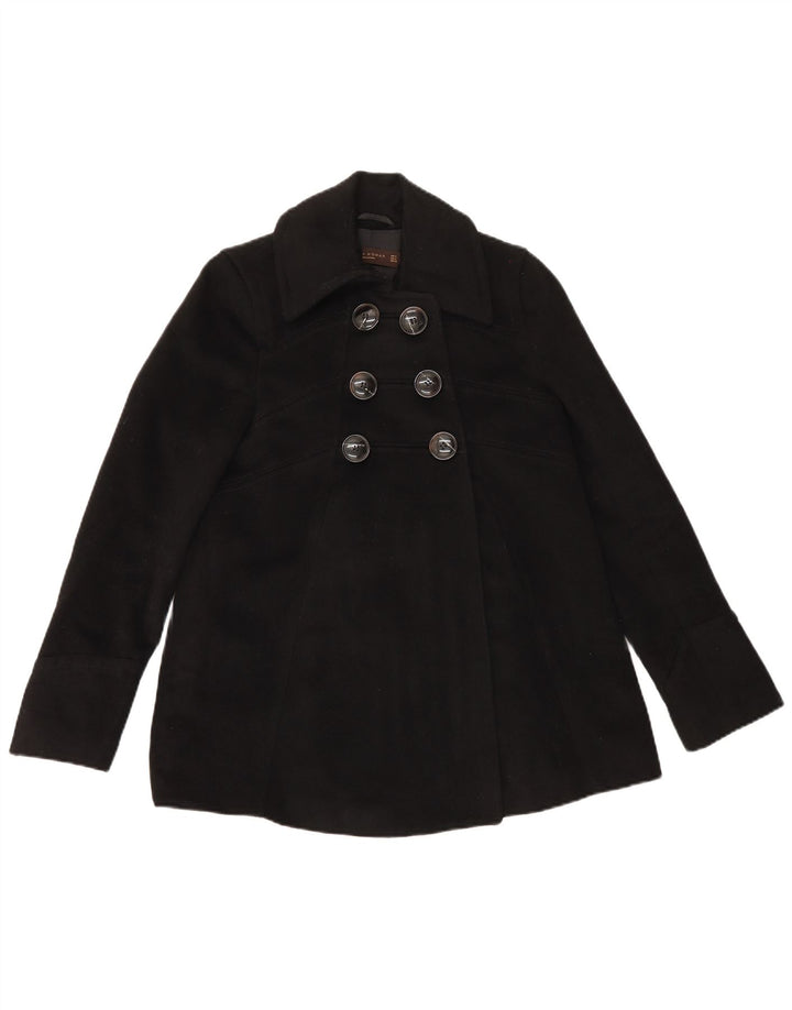 Zara Womens Pea Coat UK 8 Small Black Acetate