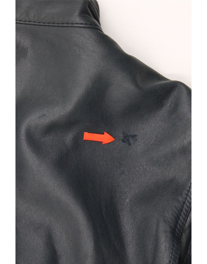 Vintage Mens Leather Jacket UK 42 XL Navy Blue Leather