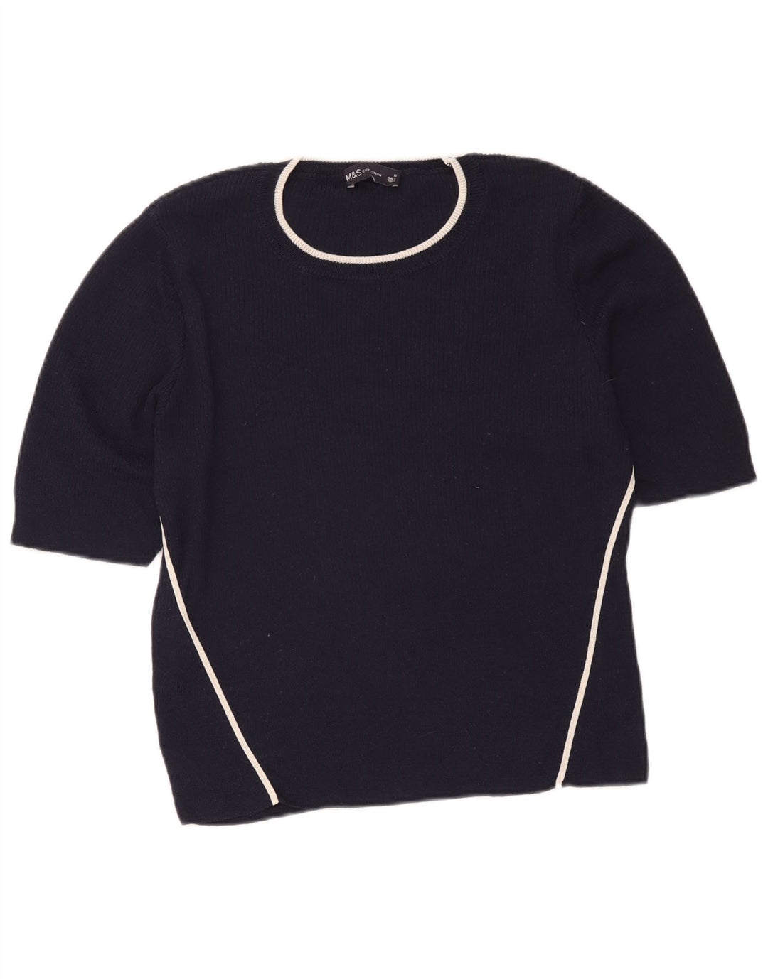 Marks & Spencer Womens Short Sleeve Blouse Top UK 16 Large Navy Blue