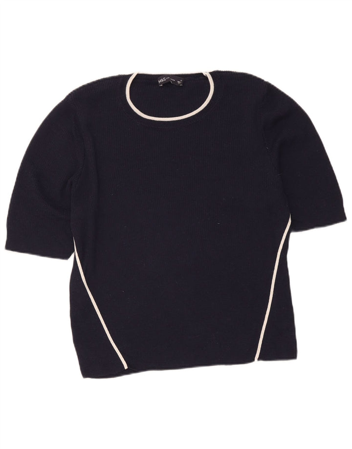 Marks & Spencer Womens Short Sleeve Blouse Top UK 16 Large Navy Blue