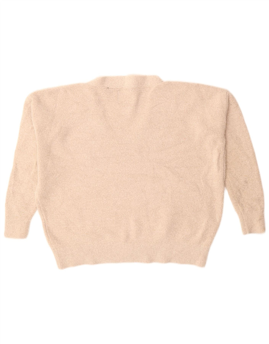 SUPERDRY Womens Oversized V-Neck Jumper Sweater UK 10 Small  Beige Acrylic