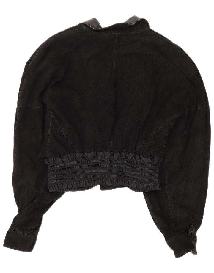 VINTAGE Womens Crop Suede Jacket UK 10 Small Black