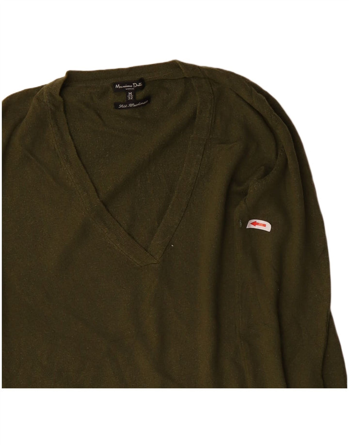 Massimo Dutti Womens V-Neck Jumper Sweater UK 12 Medium Green Silk