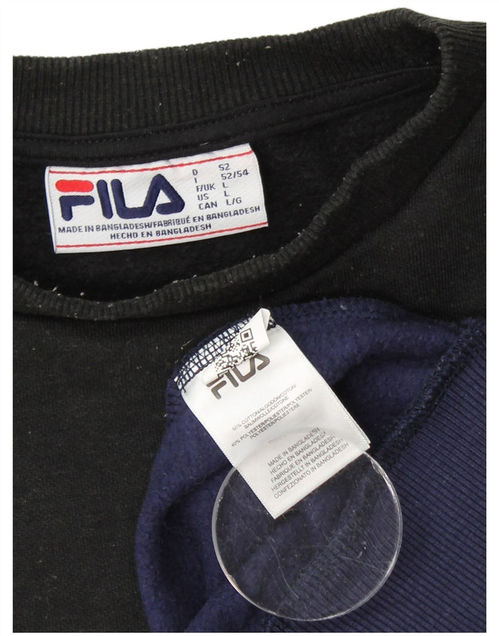 FILA Mens Graphic Sweatshirt Jumper Large Navy Blue Colourblock Cotton