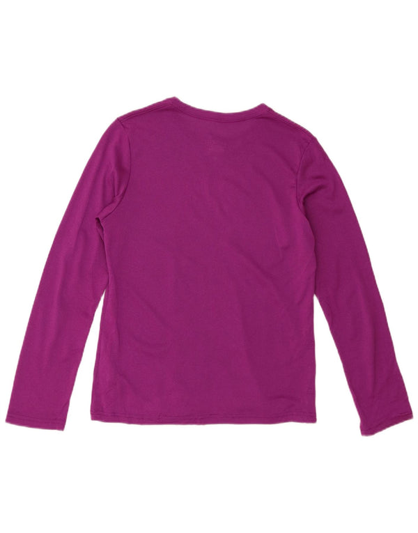 Nike Girls Dri Fit Graphic Top Long Sleeve 12-13 Years Large Purple