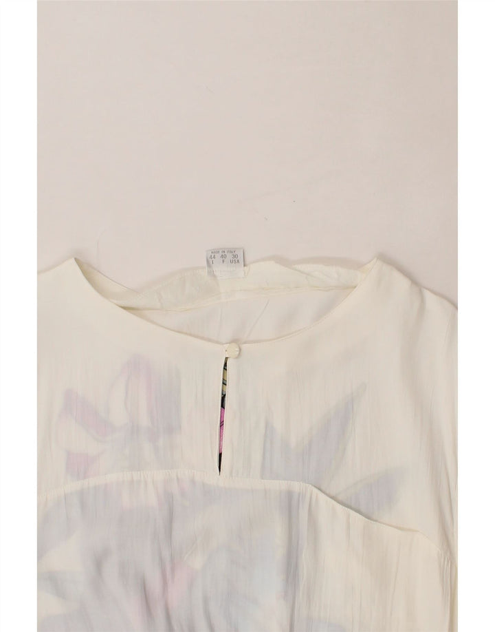 VINTAGE Womens See Through Graphic Blouse Top IT 44 Medium White Floral Vintage Vintage and Second-Hand Vintage from Messina Hembry 