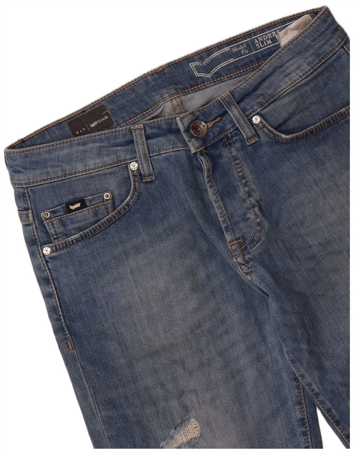GAS Mens Anders Slim Fit Denim Shorts W32 Medium Blue Cotton