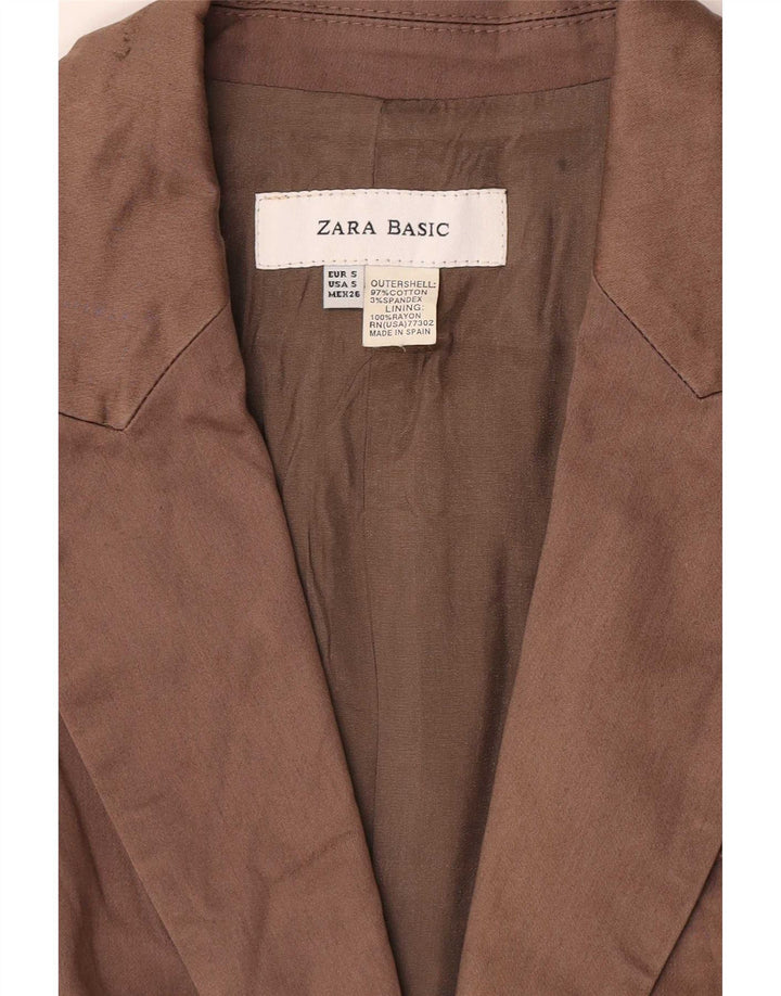 Zara Womens 1 Button Blazer Jacket UK 10 Small Brown Cotton
