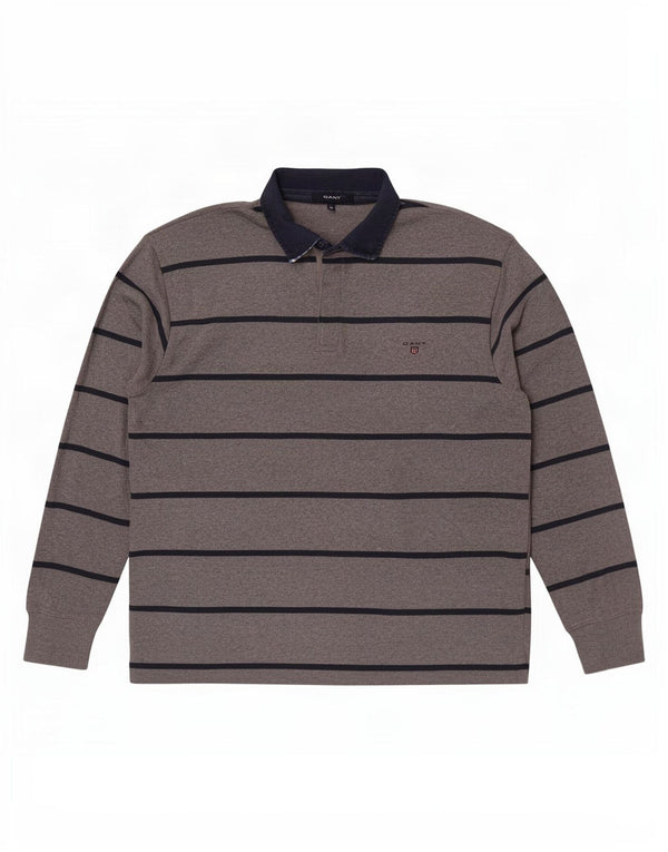Gant Mens Long Sleeve Rugby Polo Shirt XL Grey Striped Cotton
