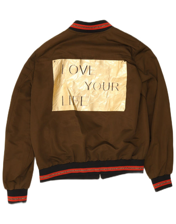 Zara Womens Graphic Bomber Jacket UK 14 Medium Khaki Striped