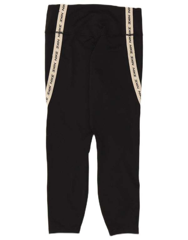 NIKE Womens Dri Fit Graphic Capri Leggings UK 12 Medium  Black Colourblock