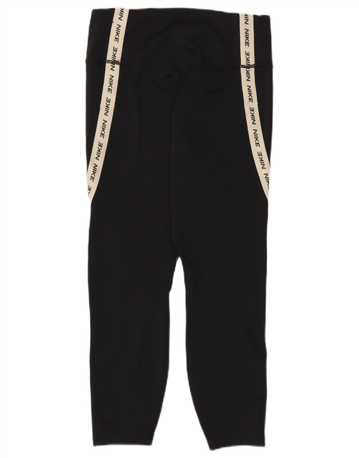 NIKE Womens Dri Fit Graphic Capri Leggings UK 12 Medium  Black Colourblock