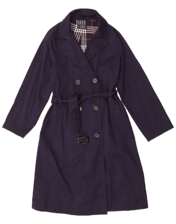Marks & Spencer Womens Trench Coat UK 14 Medium Navy Blue Cotton