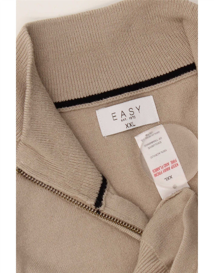 Easy Mens Zip Neck Jumper Sweater 2XL Beige Acrylic
