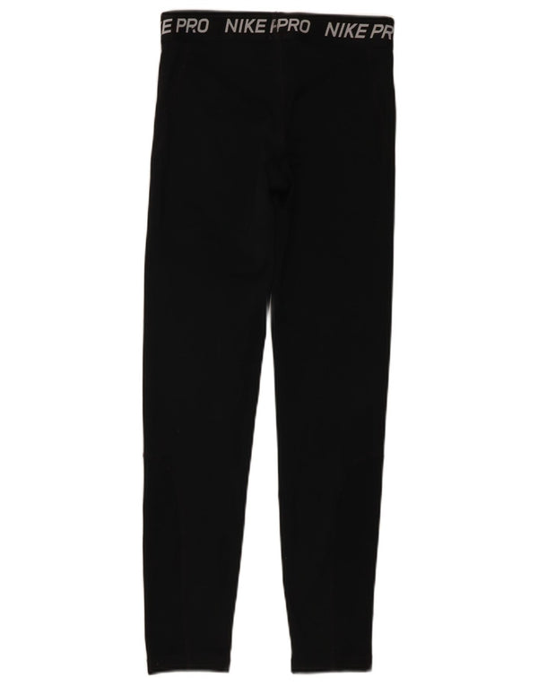 Nike Girls Dri Fit Graphic Leggings 12-13 Years Large Black Polyester