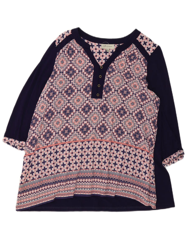 Marks & Spencer Womens 3/4 Sleeve Blouse Top UK 14 Large Blue Geometric