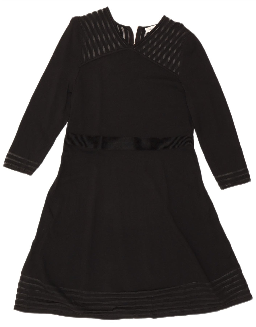 CALVIN KLEIN Womens Long Sleeve A-Line Dress UK 18 XL Black Striped Rayon