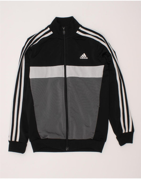 Adidas Boys Tracksuit Top Jacket 9-10 Years Black Colourblock Polyester