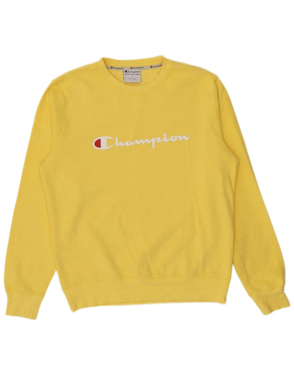 Champion Mens Graphic Sweatshirt Jumper Large Yellow Cotton