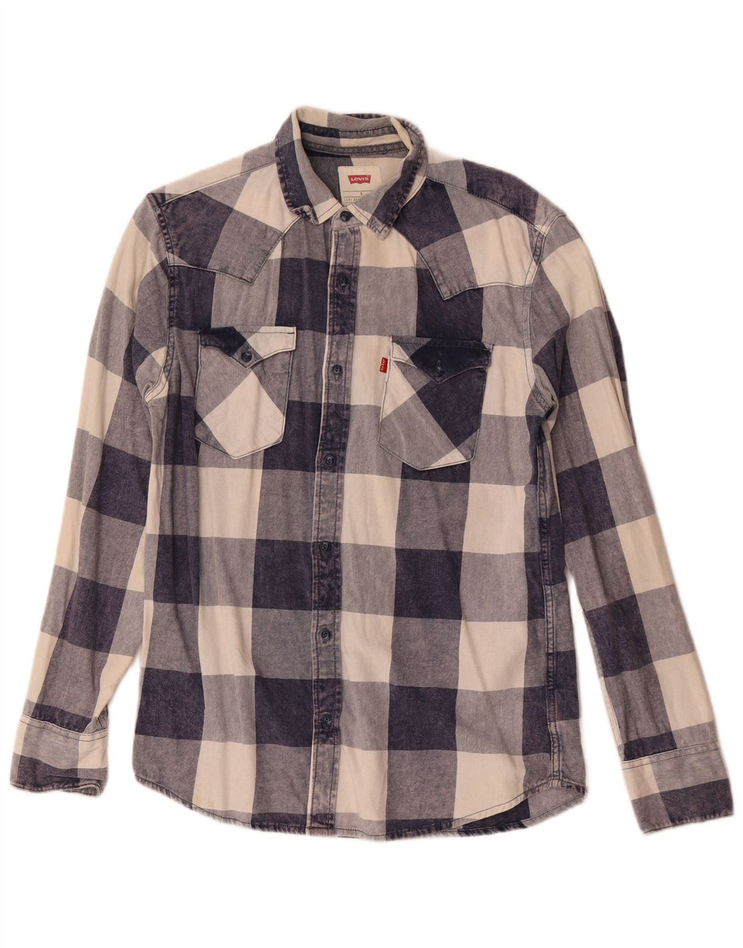 Levi's Mens Flannel Shirt Small Navy Blue Check Cotton