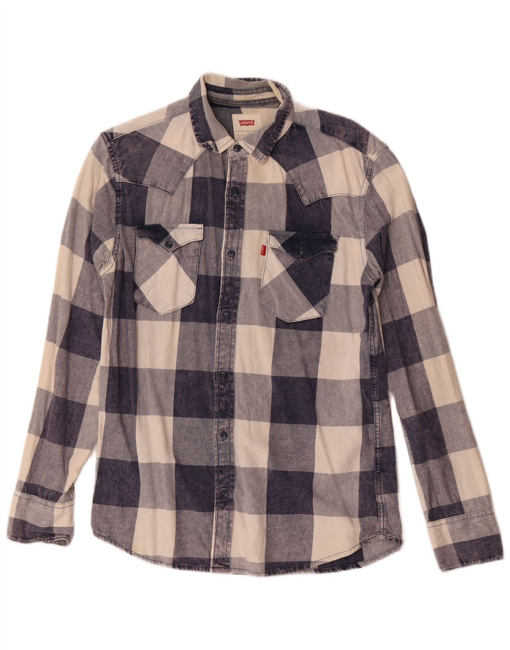 Levi's Mens Flannel Shirt Small Navy Blue Check Cotton