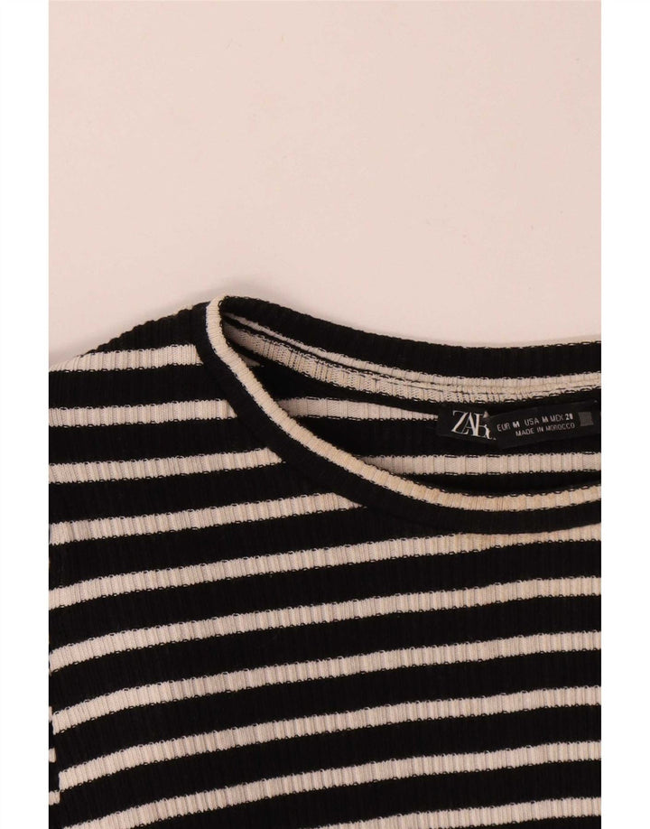 Zara Womens Top Long Sleeve UK 12 Medium Black Striped