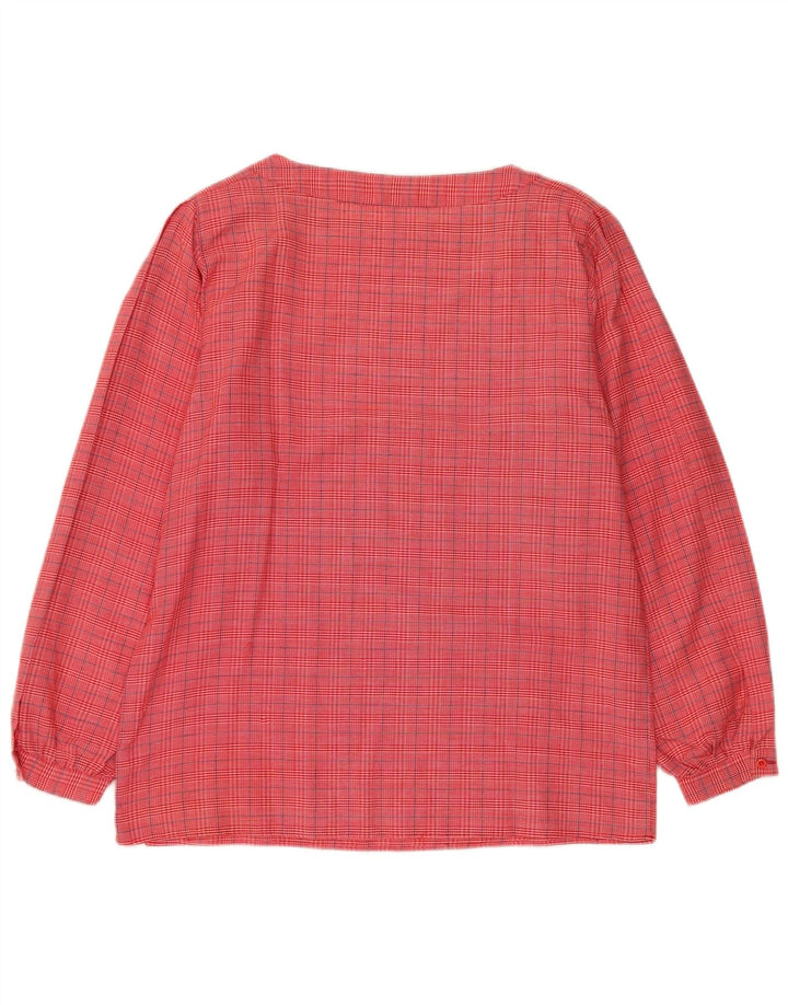 Vintage Womens Long Sleeve Blouse Top UK 14 Medium Pink Check