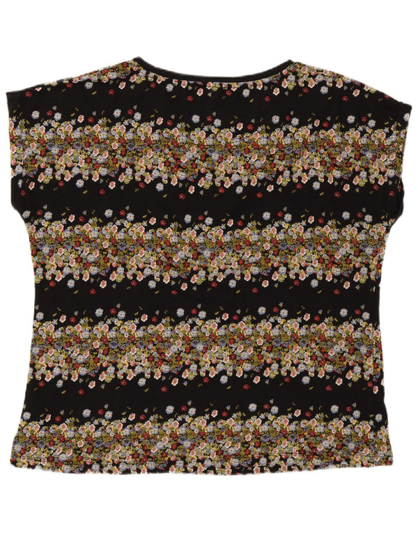 Fat Face Womens T-Shirt Top UK 16 Large Black Floral Cotton