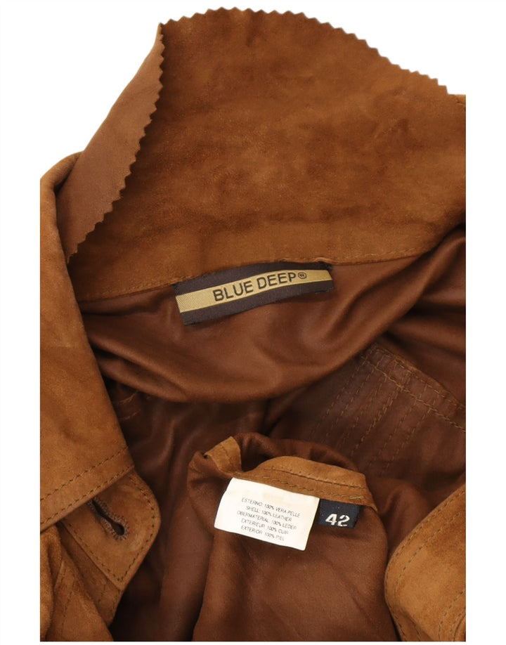 VINTAGE Womens Suede Military Jacket IT 42 Medium Brown Leather