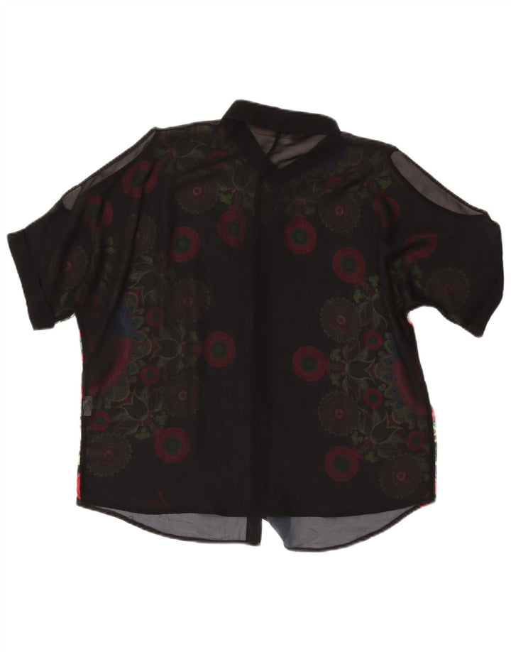 DESIGUAL Womens See Through Shirt Blouse UK 16 Large Black Floral