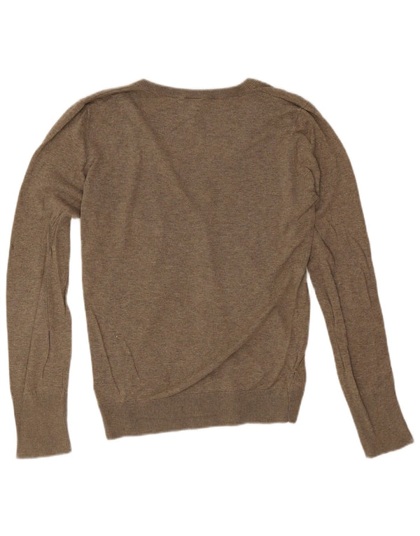 Topshop Womens V-Neck Jumper Sweater UK 12 Medium Grey Cotton