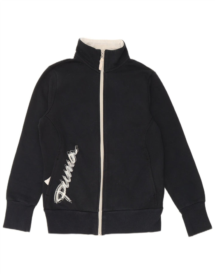 PUMA Womens Graphic Tracksuit Top Jacket UK 12 Medium Black Cotton