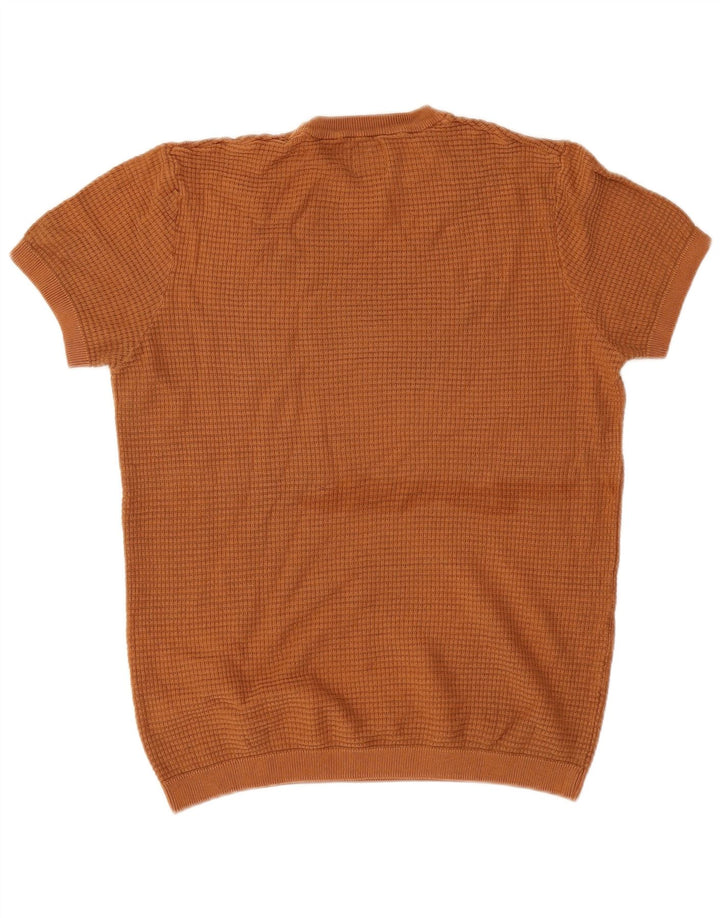 Zara Mens Short Sleeve Crew Neck Jumper Sweater Medium Brown