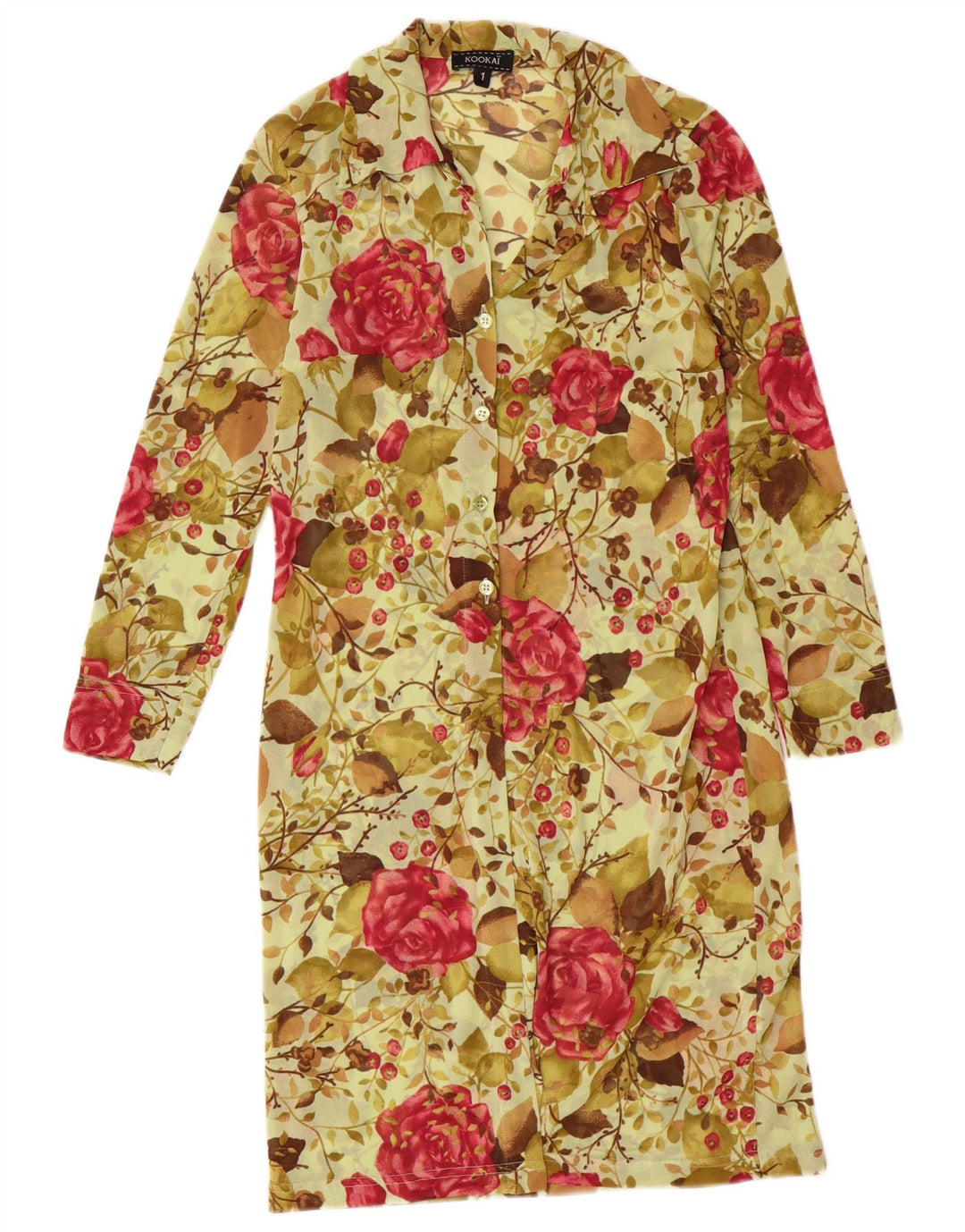 Kookai Womens Long Sleeve Shirt Dress Size 1 Small Green Floral Bohemian