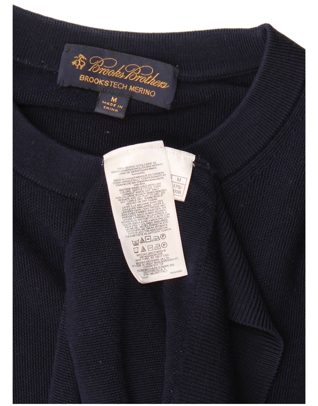 BROOKS BROTHERS Mens Crew Neck Jumper Sweater Medium Navy Blue Merino Wool