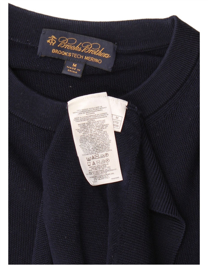 BROOKS BROTHERS Mens Crew Neck Jumper Sweater Medium Navy Blue Merino Wool