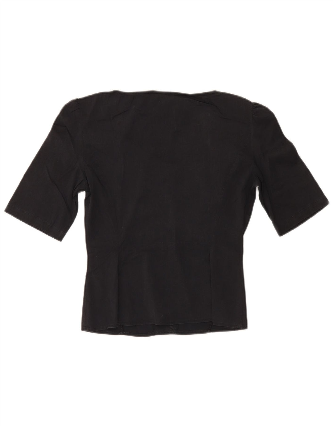 MAX & CO. Womens Ruffle Front Crop Shirt Blouse IT 40 Small Black Cotton