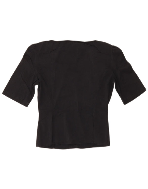 MAX & CO. Womens Ruffle Front Crop Shirt Blouse IT 40 Small Black Cotton