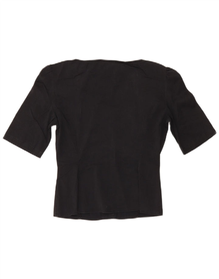 MAX & CO. Womens Ruffle Front Crop Shirt Blouse IT 40 Small Black Cotton