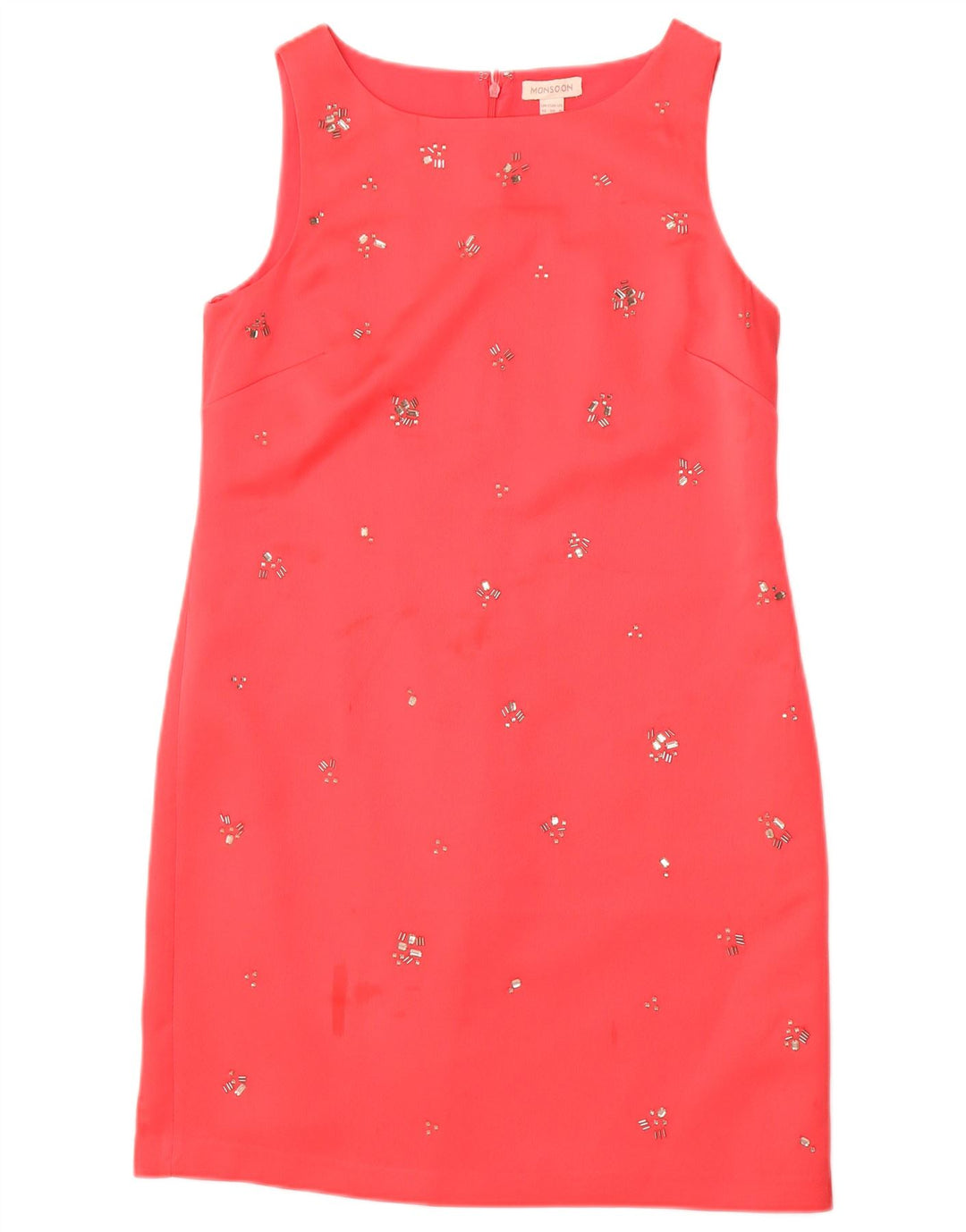 MONSOON Womens Sleeveless Sheath Dress UK 12 Medium Red Polyester