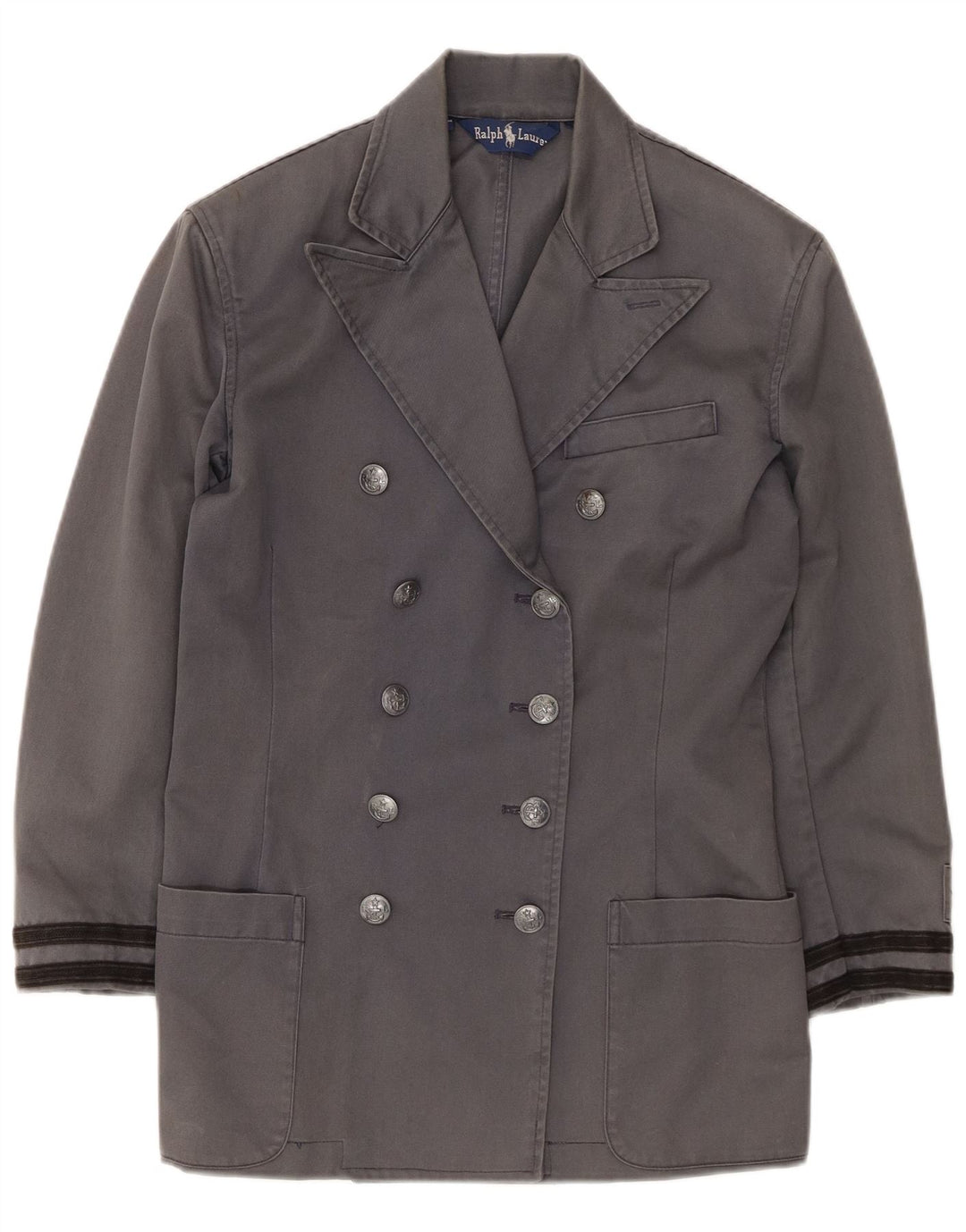 Ralph Lauren Womens Double Breasted Overcoat US 4 Small Grey Cotton