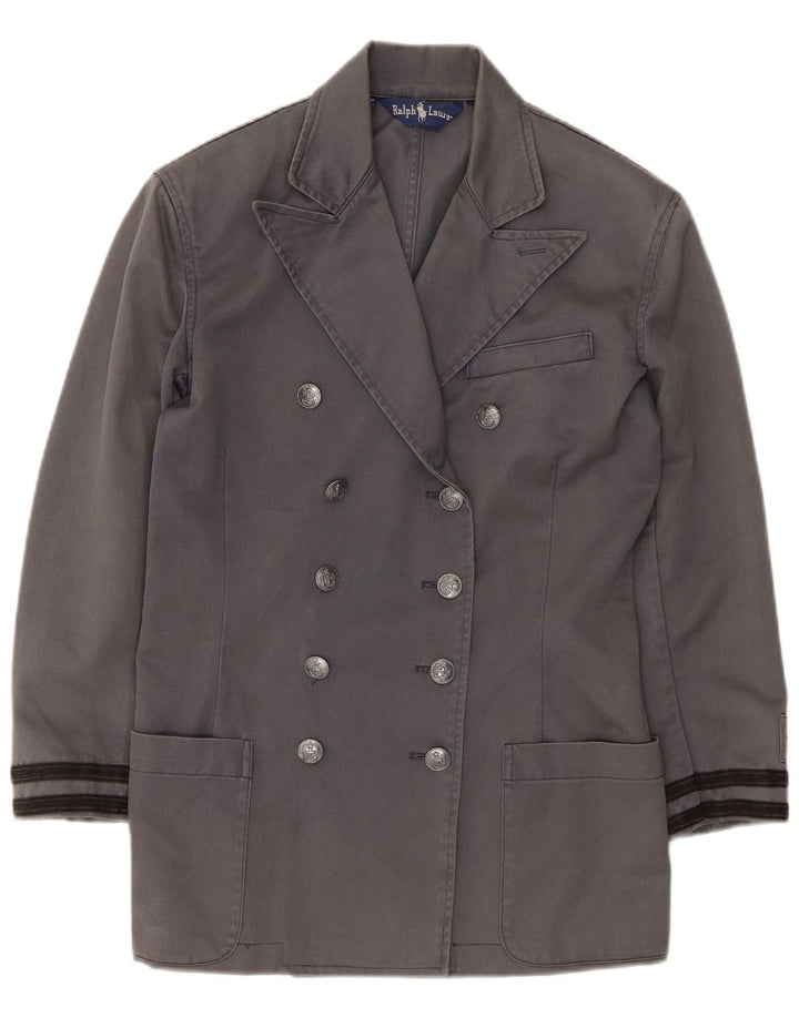 Ralph Lauren Womens Double Breasted Overcoat US 4 Small Grey Cotton