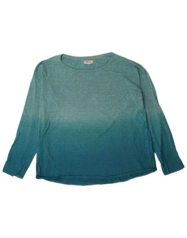 Fat Face Womens Top Long Sleeve UK 14 Large Turquoise Colourblock Cotton