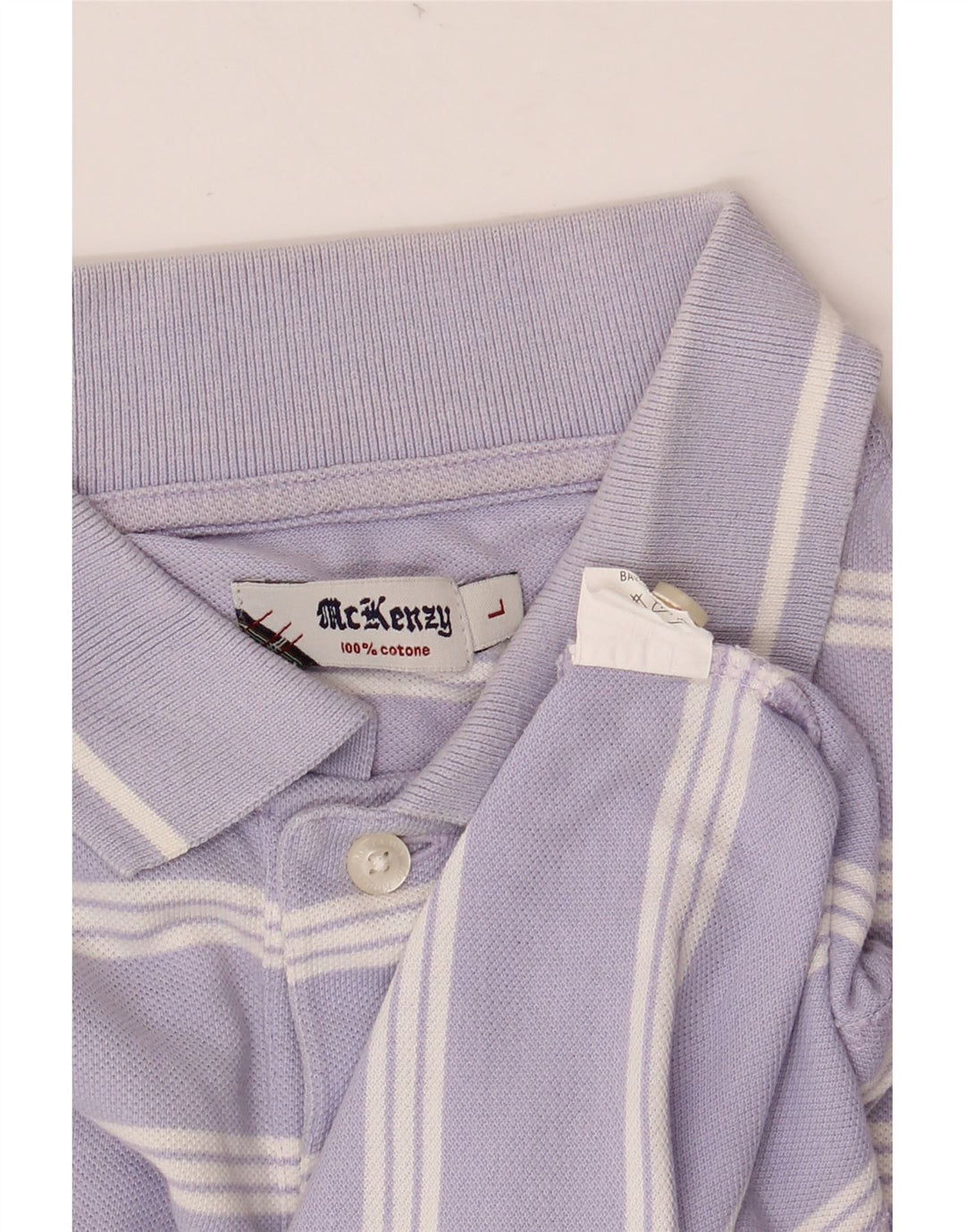 MCKENZY Mens Polo Shirt Large Purple Striped Cotton