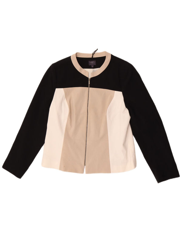Marks & Spencer Womens Full Zip Blazer Jacket UK 16 Large Beige Colourblock