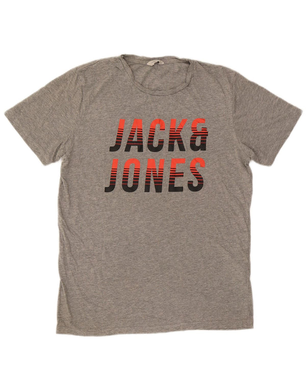 JACK & JONES Mens Graphic T-Shirt Top Medium Grey Cotton